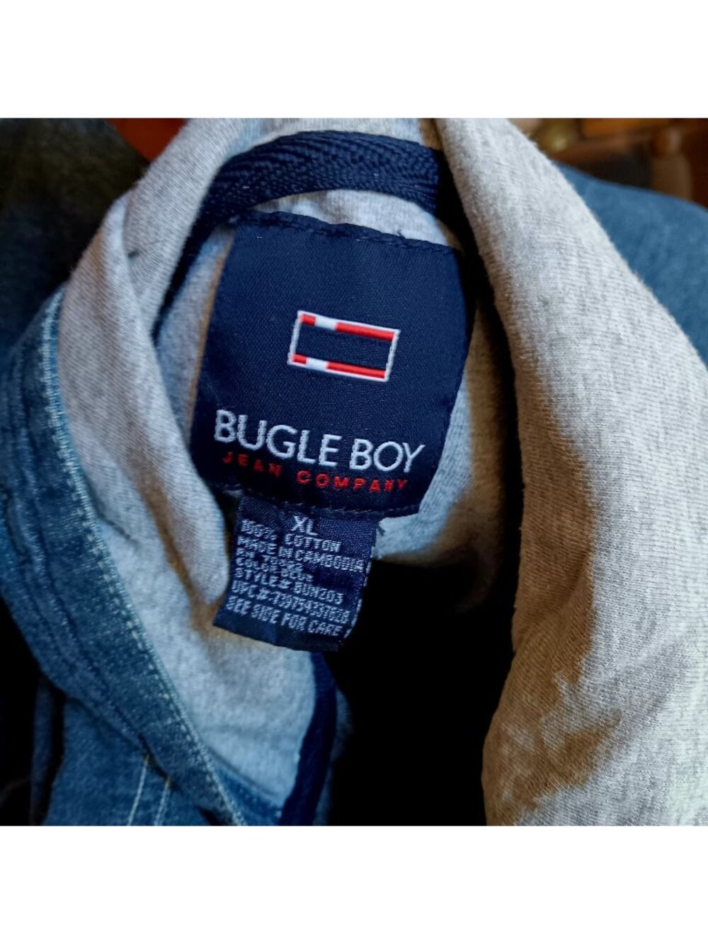 Y2K Vtg Hoody Jacket Shirt XL Denim Hooded Bugle Boy Button-Up Raw Cotton